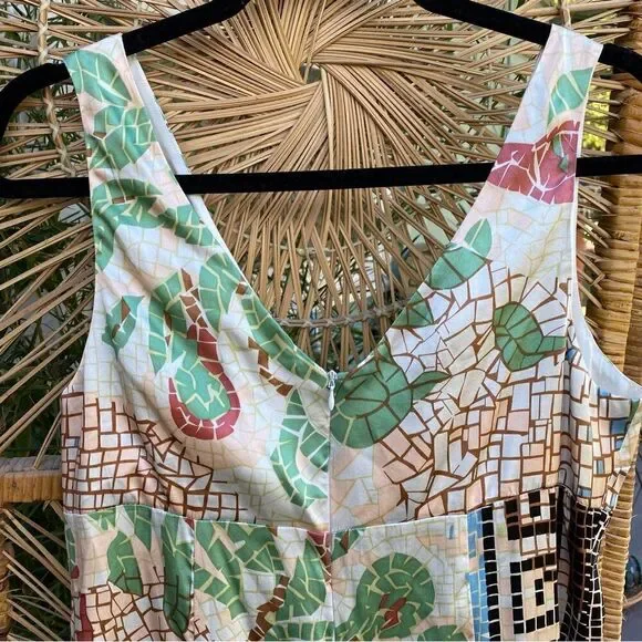 ✨ Beautiful handmade silk dress in a unique mosaic floral pattern. Size 12. - Picture 4 of 11